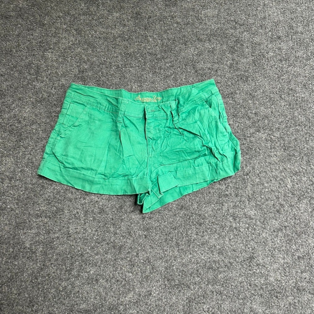 American Rag Shorts Womens Size 7 Green Cotton Stretch Casual Low Rise Mini Flap